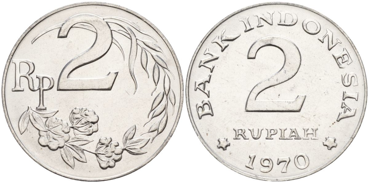 Индонезия 2 рупии 1970 KM 21 алюминий UNC 4149-543