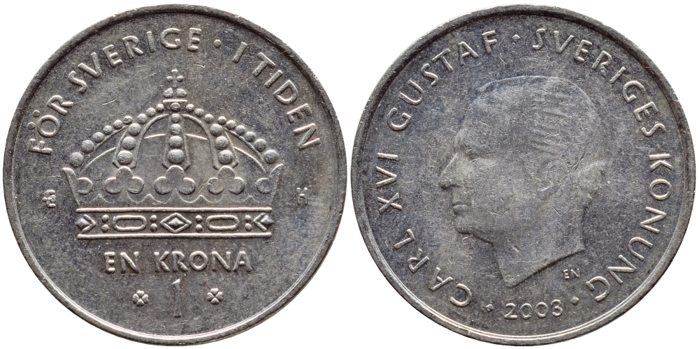Швеция 1 крона 2003 Карл XVI Густав (1973- ) KM 894 медно-никель 4179-716