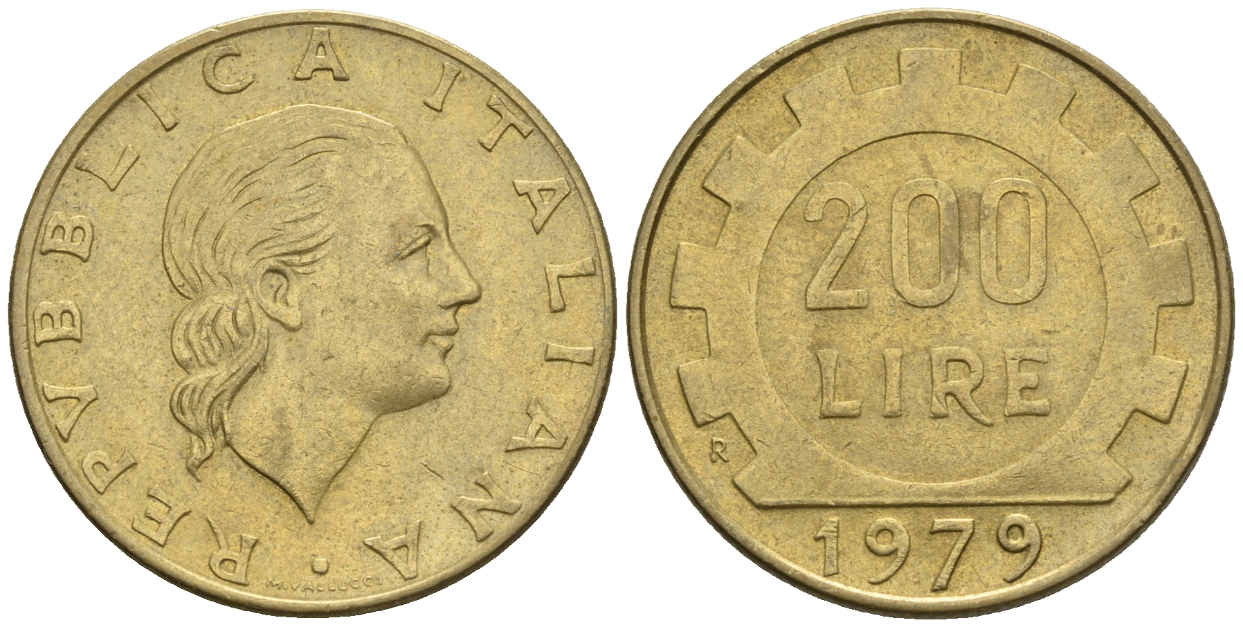 Италия 200 лир 1979 R, шестерня KM 105 алюминиевая бронза 85-525