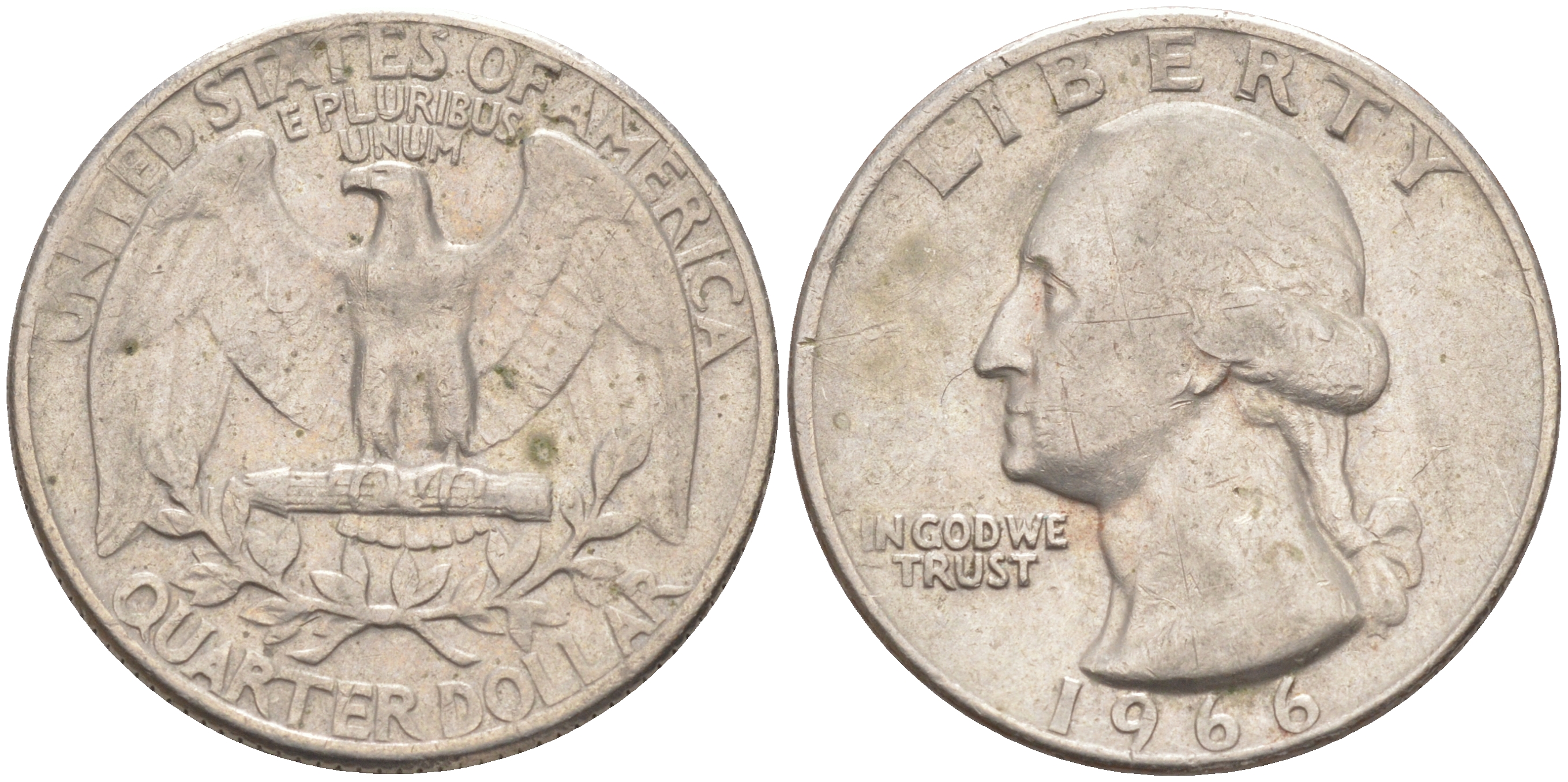 США 25 центов (квотер) 1966 Вашингтон KM 164a медь плакированная медно-никелем 83-257