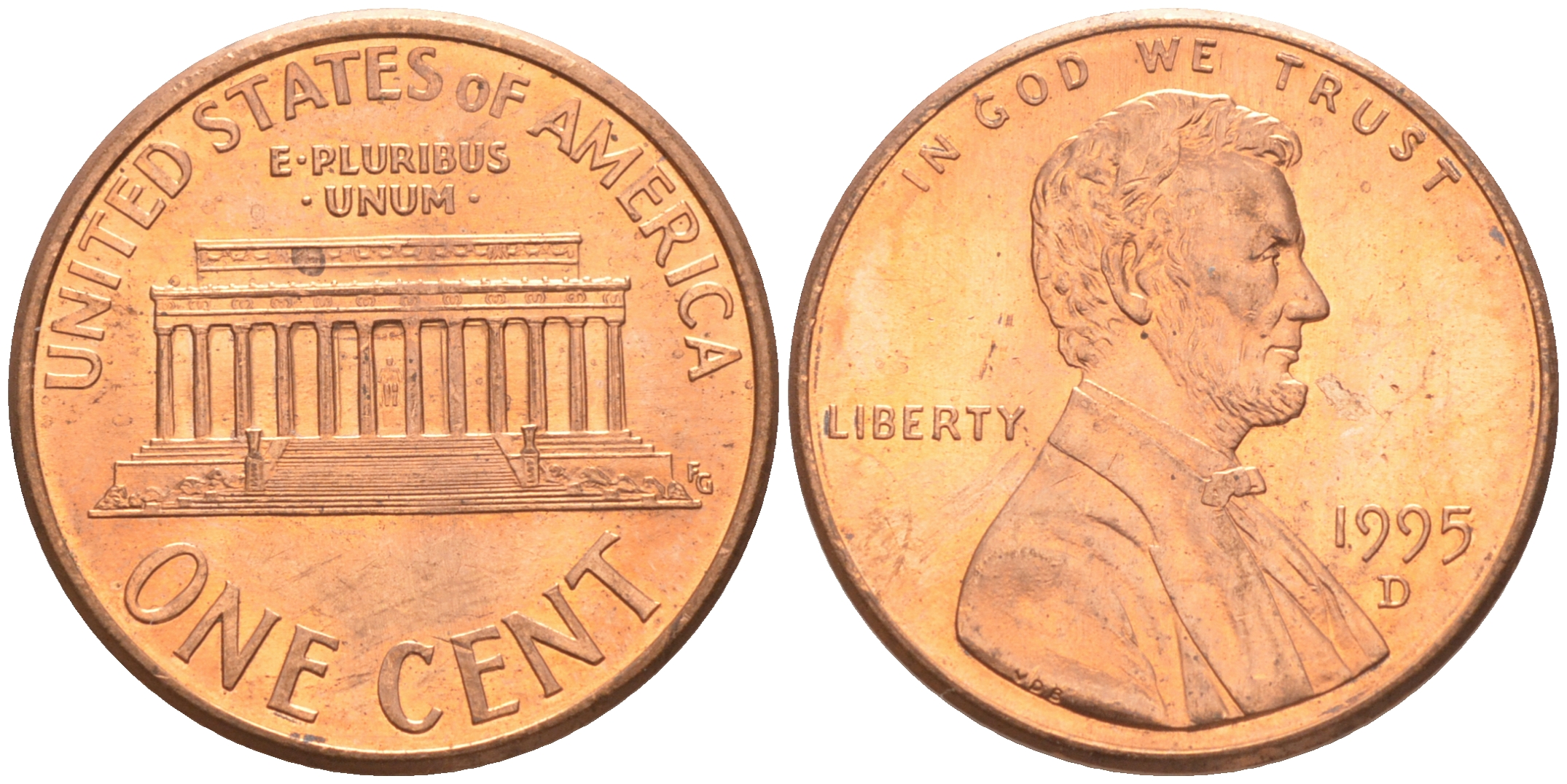 США 1 ЦЕНТ 1995 D ЛИНКОЛЬН KM 201b цинк плакированный медью 188-249