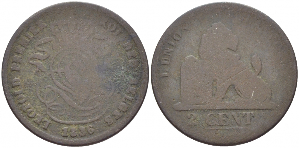 БЕЛЬГИЯ 2 САНТИМА 1836 BELGES KM 4.2 медь 4448-721