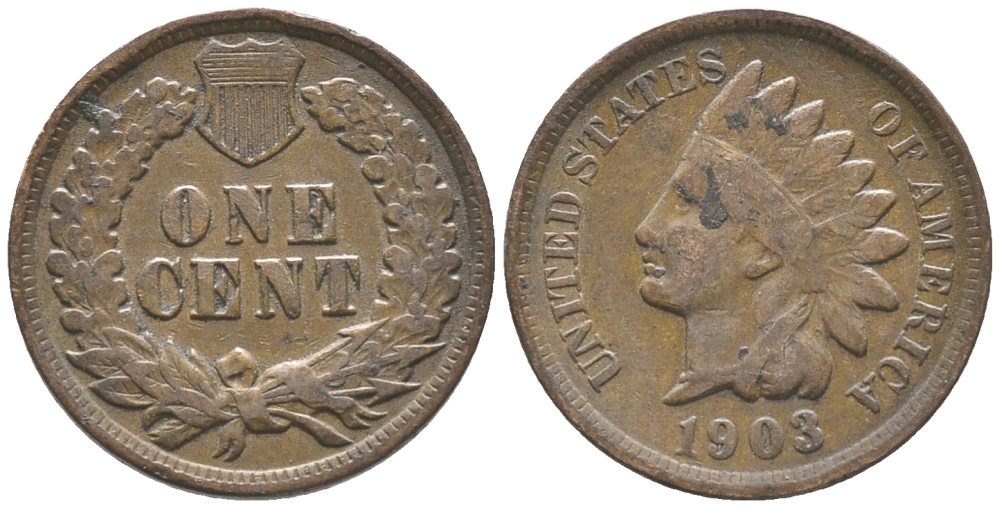 США 1 ЦЕНТ 1903 ИНДЕЕЦ, INDIAN HEAD KM 90а бронза 100-1025