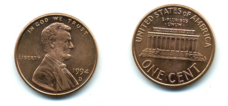 США 1 ЦЕНТ 1994 D, ЛИНКОЛЬН KM 201b цинк плакированный медью 46-947