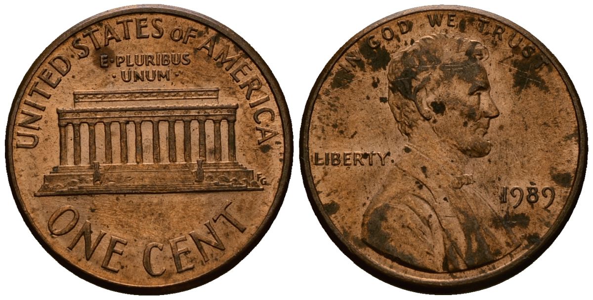 США 1 цент 1989 Линкольн KM 201b цинк плакированный медью 4173-733