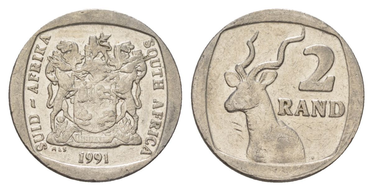 ЮАР 2 ранда 1991 KM 139 медь плакированная никелем 4626-1135