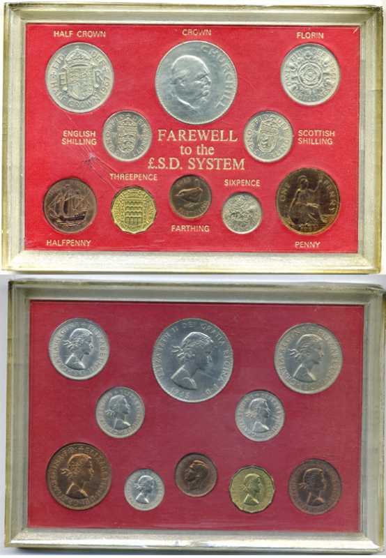 Великобритания набор из 10 монет 1946-1967 двенадцатеричная денежная система, крона 1965 года Черчилль, в пластиковой упаковке UNC 3-6-4-2