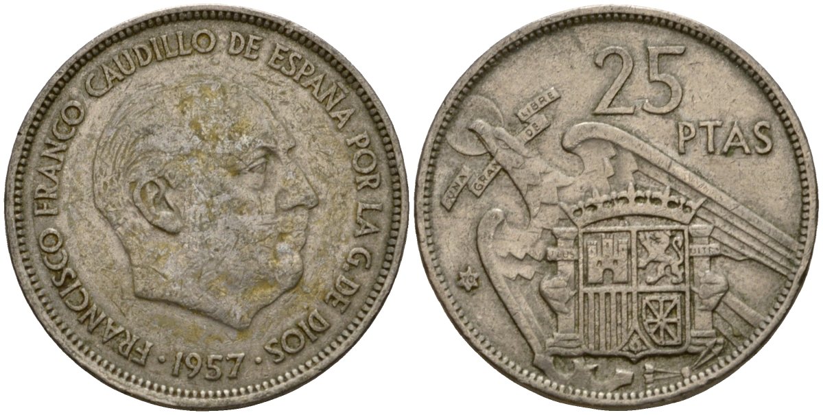 Испания 25 песет 1957 (70) KM 787 медно-никель 94-141
