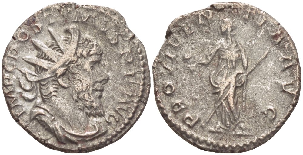 Римская Империя (императоры в Галлии) антониниан 260 - 269 Постум. IMP C POSTVMVS P F AVG / PROVIDENTIA AVG, Провиденция, держащая скипетр и сферу, Колония Агриппины, Good Very fine RIC 323 биллон 1073-13-71