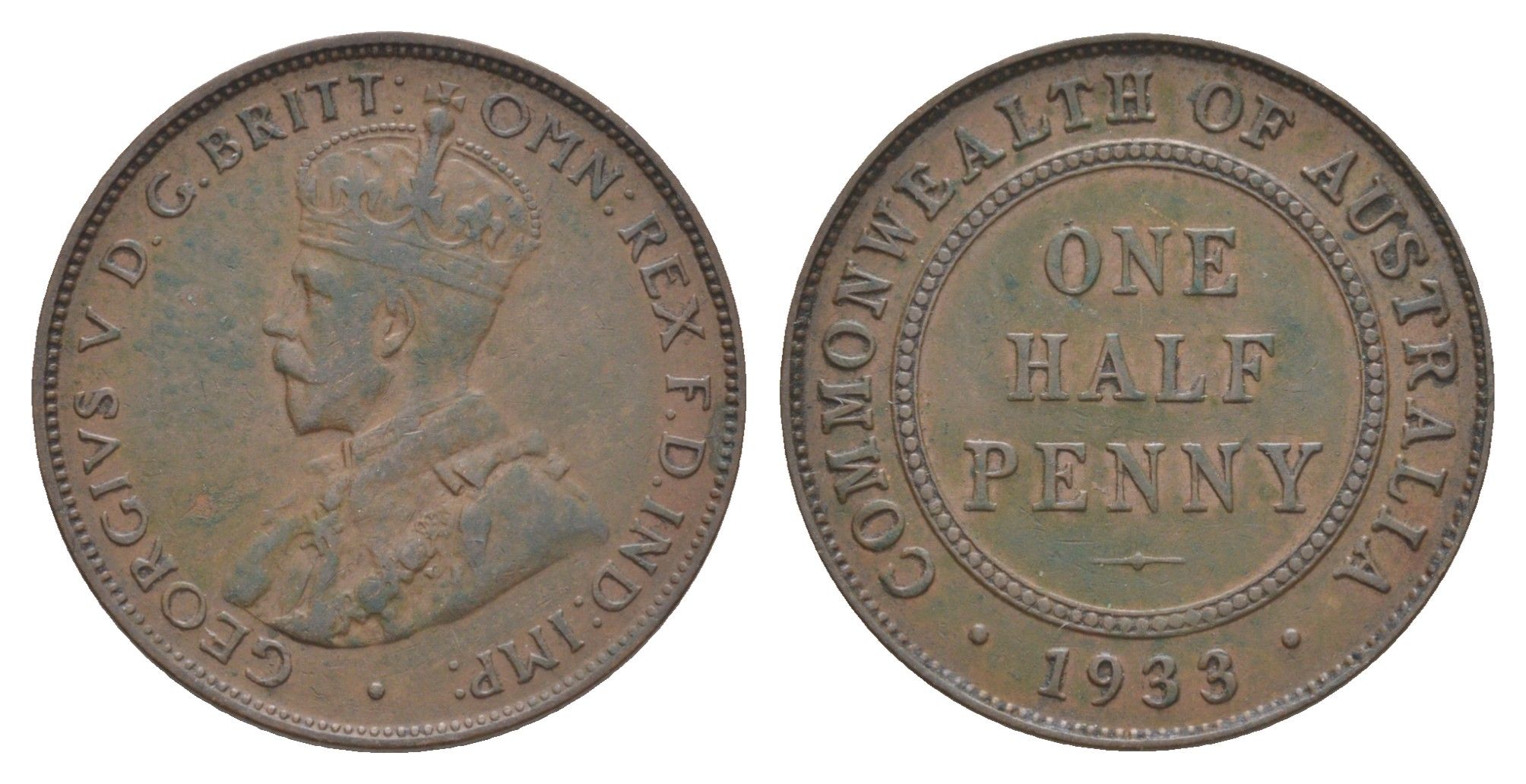 Австралия 1/2 пенни 1933 KM 22 бронза 4631-1135
