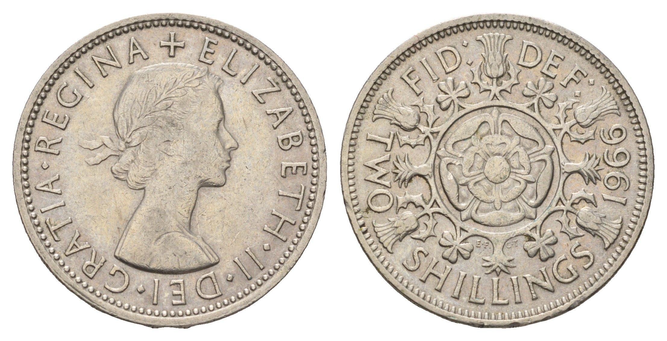 Великобритания 2 шиллинга (флорин) 1966 Елизавета II (1952-2022) KM 906, Spink 4146 медно-никель 4183-635