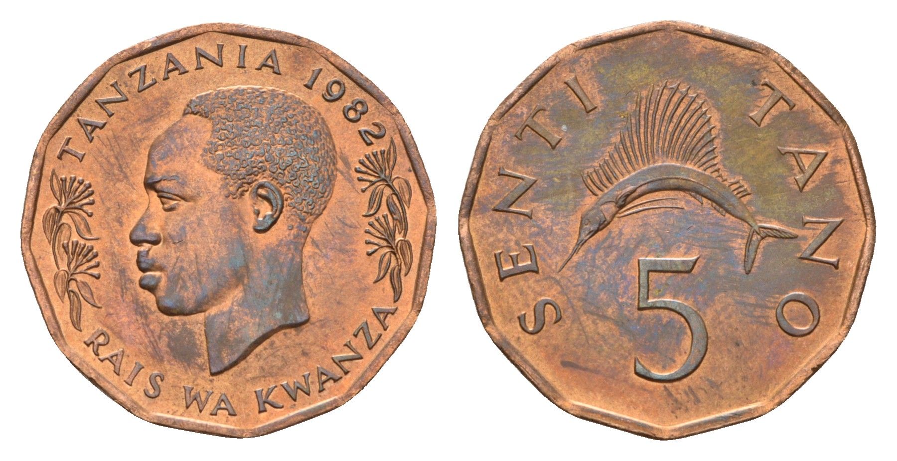 Танзания 5 центов 1982 KM 1 бронза UNC 4666-1251