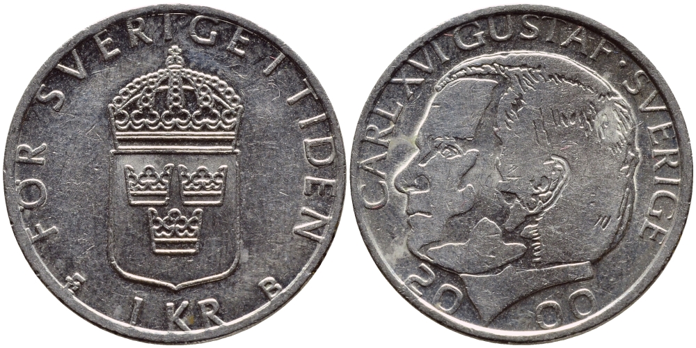 Швеция 1 крона 2000 Карл XVI Густав (1973- ) KM 852а медно-никель 4364-3142