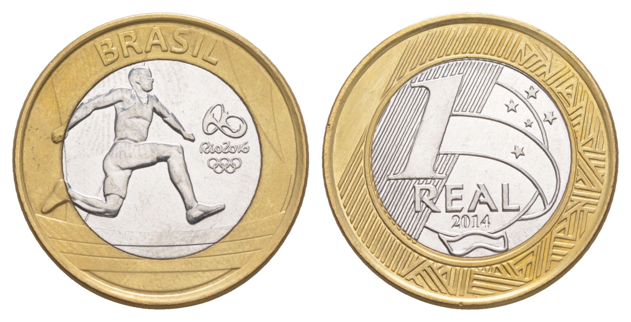 Бразилия 1 реал 2014 XXXI летние Олимпийские Игры, Рио-де-Жанейро 2016 - Атлетизм KM 687 биметалл UNC 4646-146