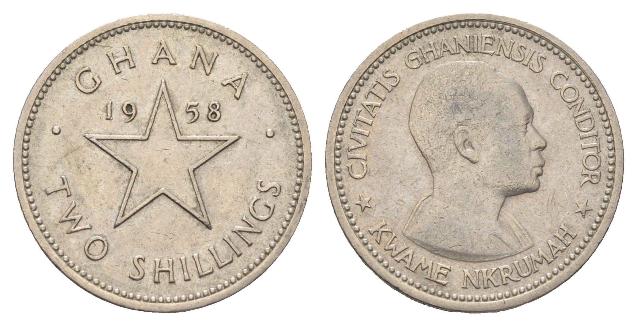 Гана 2 шиллинга 1958 год-тип KM 6 медно-никель 4666-557