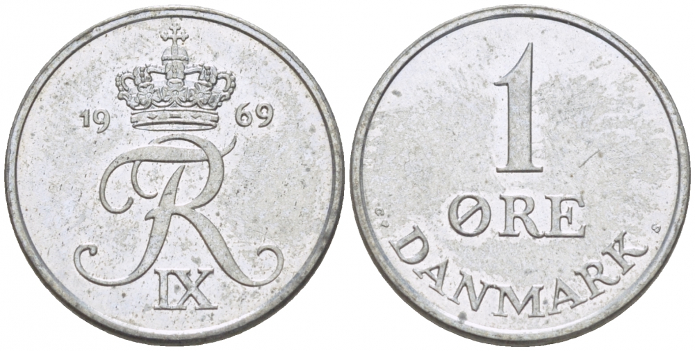 ДАНИЯ 1 ЭРЕ 1969 С; S, ФРЕДЕРИК IX (1947-1972) КМ 839.2 цинк UNC 3309-113