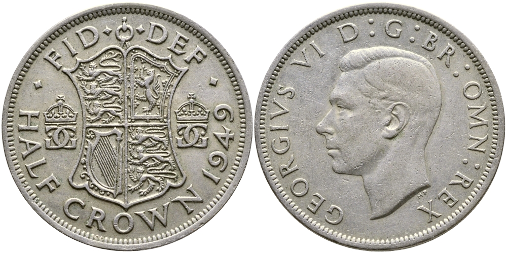 Великобритания 1/2 кроны 1949 Георг VI (1936-1952) KM 879, Spink 4106 медно-никель 74-313