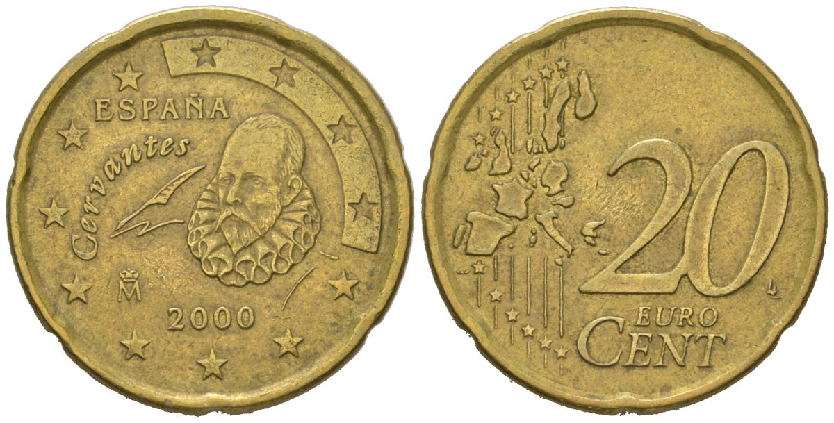 Испания 20 евроцентов 2000 M, Хуан Карлос I (1975-2014) KM 1044 нордик 4538-1152