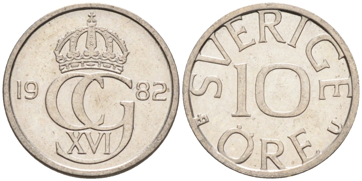 Швеция 10 эре 1982 Карл XVI Густав (1973- ) KM 850 медно-никель 4585-429