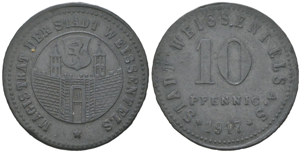 Вайсенфельс (Пруссия, Саксония) 10 пфеннигов 1917 Funck 589.1A, Men18 33237.1 цинк 4151-1247