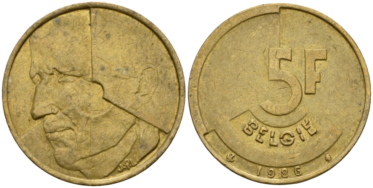 Бельгия 5 франков 1986 Belgie, Бодуэн I (1951-1993) KM 164 алюминиевая бронза 4601-235