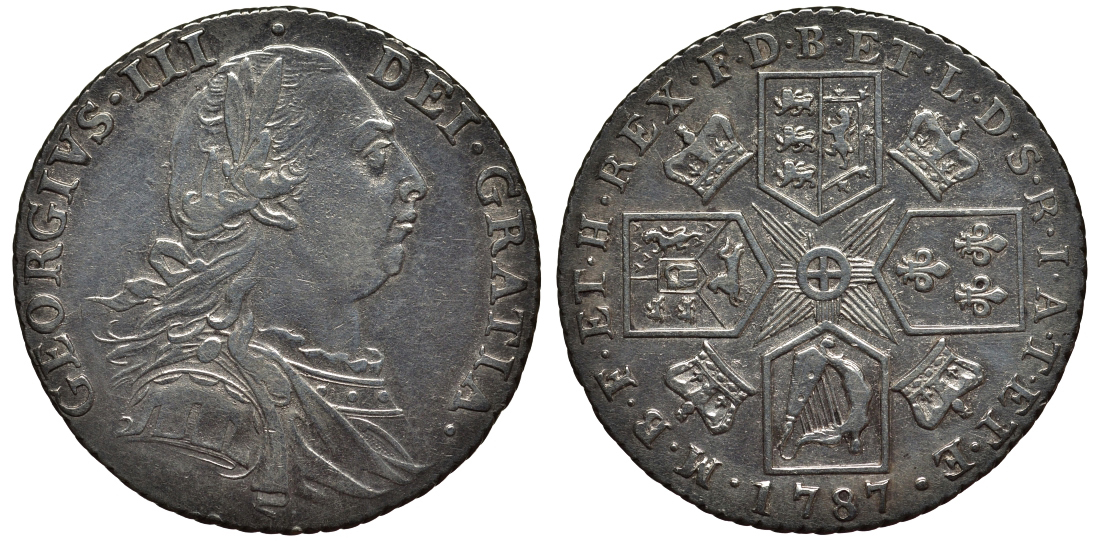 Великобритания 1 шиллинг 1787 Георг III (1760-1820) KM 607.2, Spink 3745 серебро 1523-1322