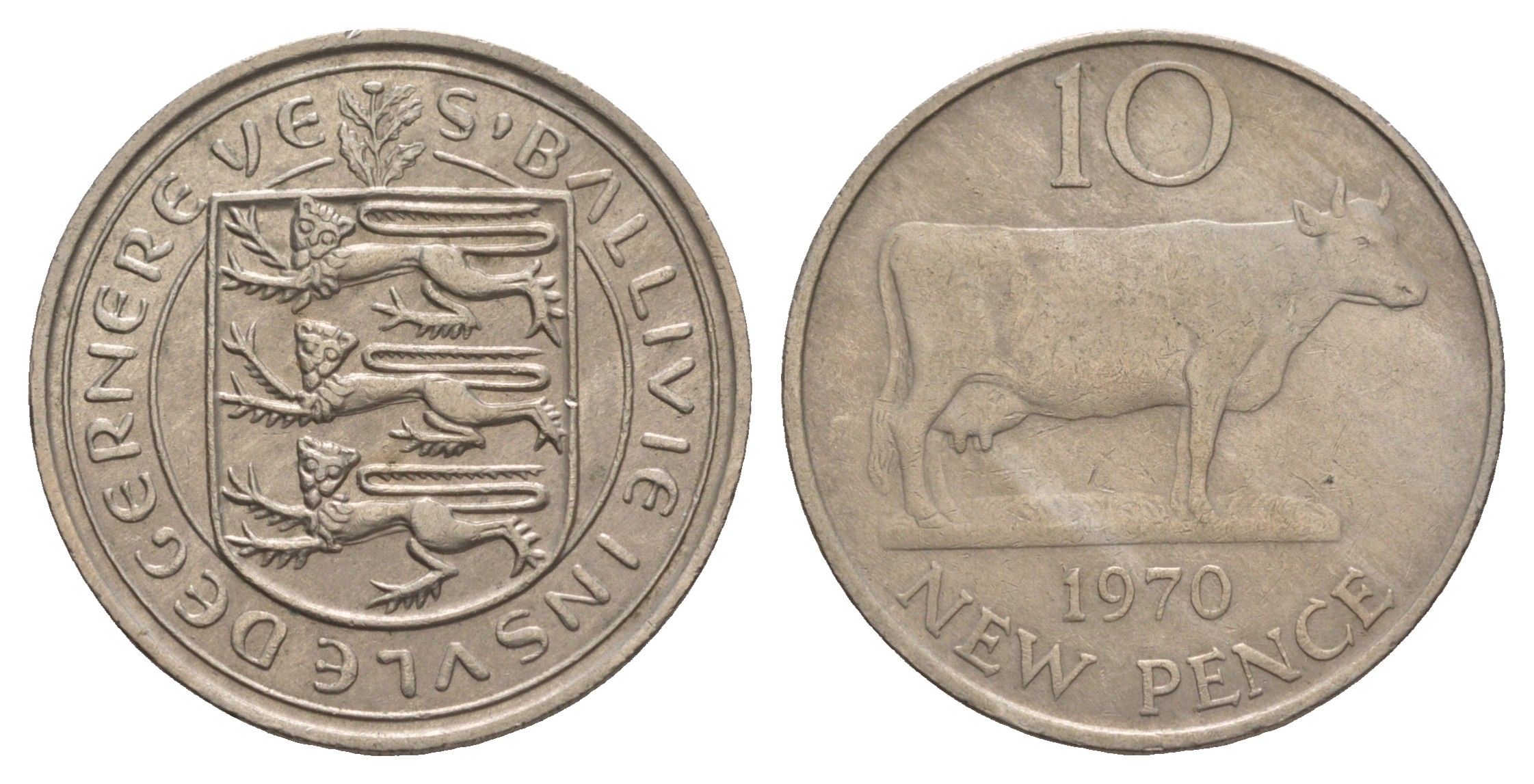 Гернси 10 новых пенсов 1970 Гернсийская корова KM 24 медно-никель    4660-154