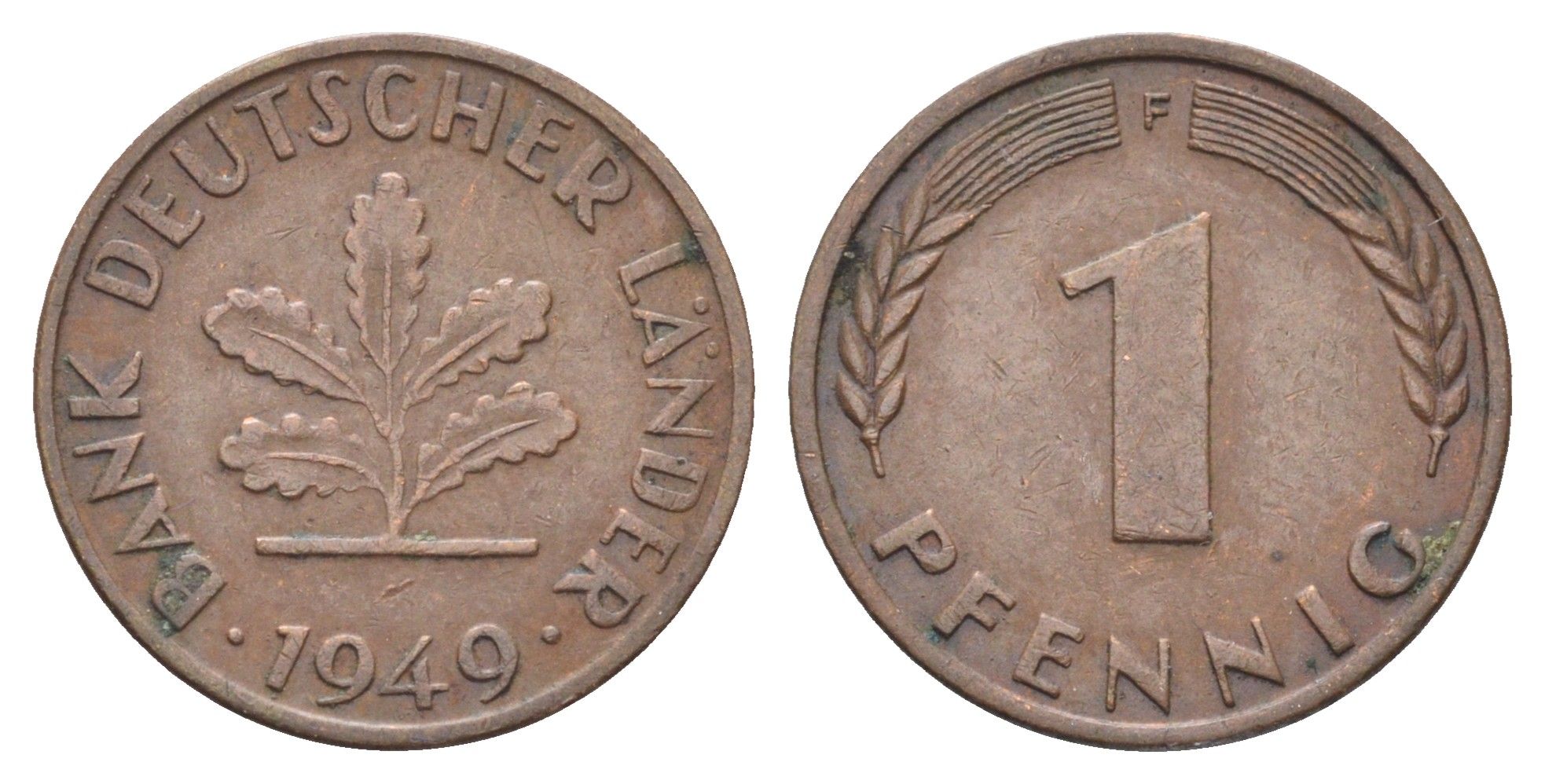 ФРГ 1 пфенниг 1949 F KM A101, J. 376 сталь плакированная медью 4697-547