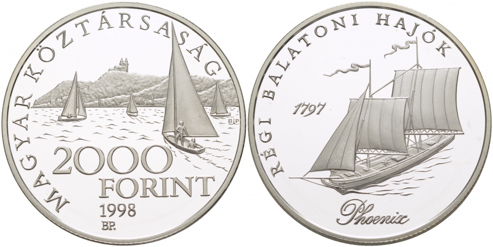 Венгрия 2000 форинтов 1998 ВР, морской корабль Phoenix, парусник KM 731 серебро PROOF 1068-1-64