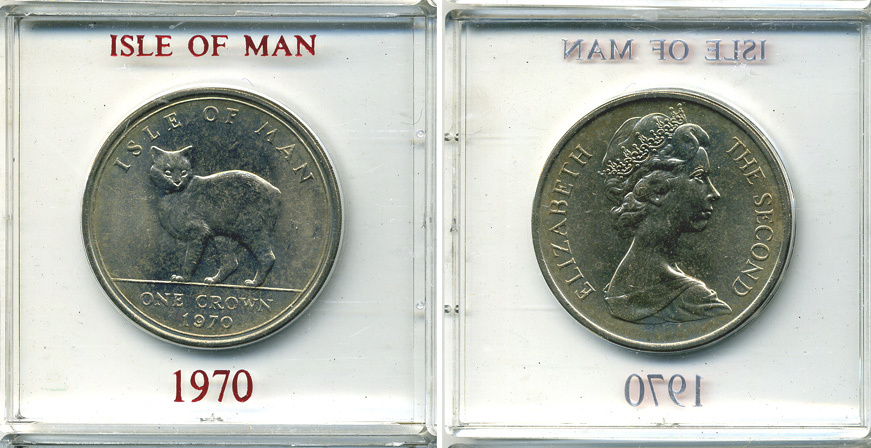 Остров Мэн 1 крона 1970 кошка Мэна, в оригинальной пластиковой коробке KM 18 медно-никель UNC 6-6-1-26