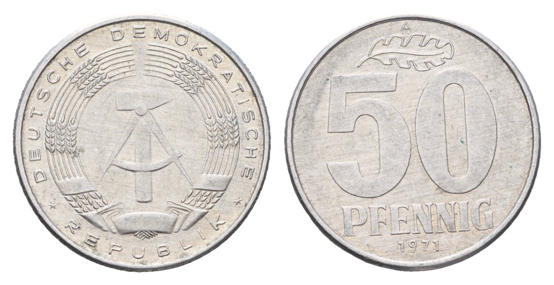 ГДР 50 пфеннигов 1971 A KM 12.2 алюминий 4605-353