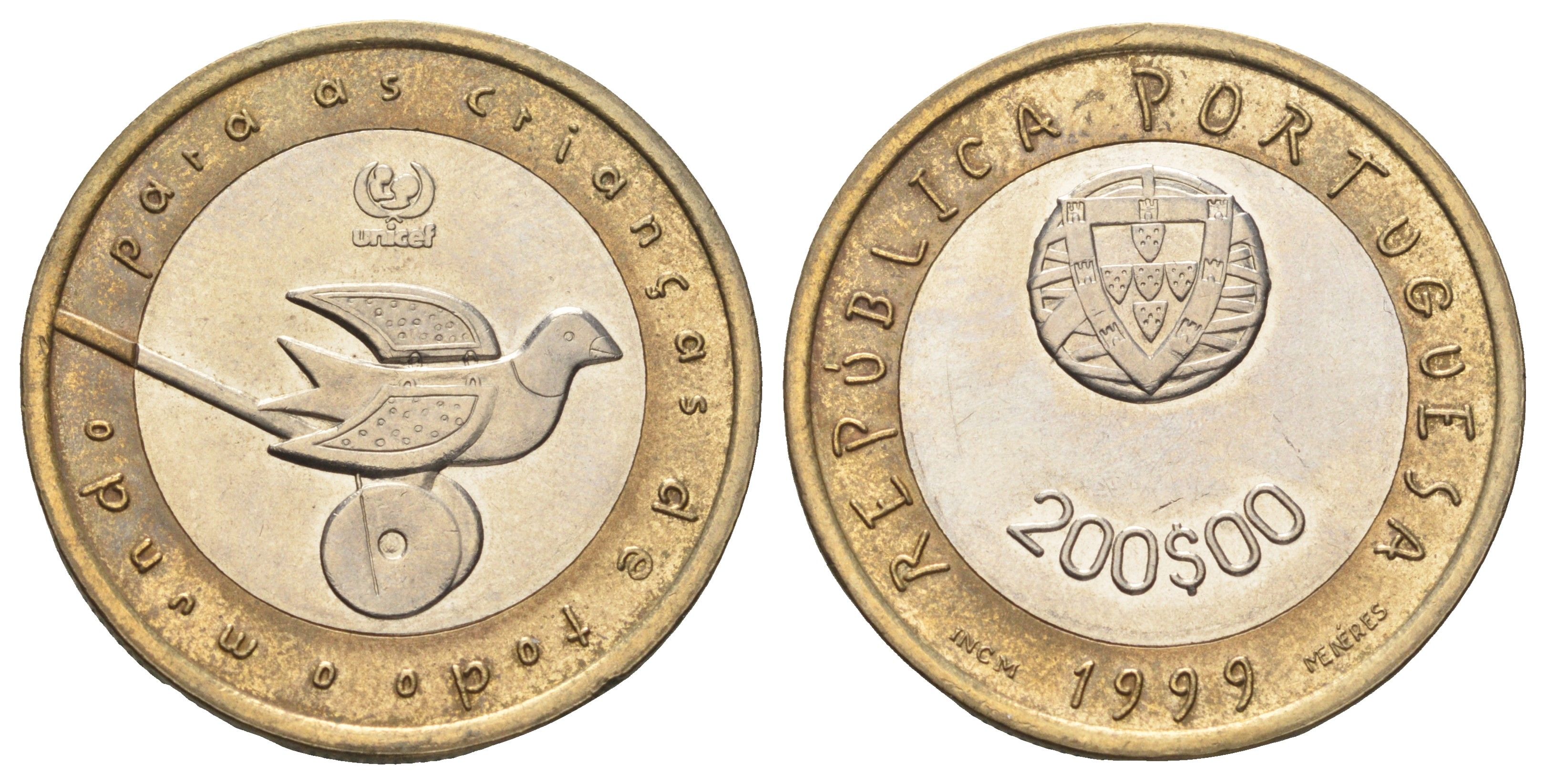 Португалия 200 эскудо 1999 ЮНИСЕФ KM 720 биметалл UNC 4654-836