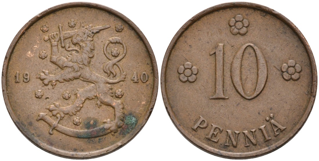 Финляндия 10 пенни 1940 KM 24 медь 4563-624