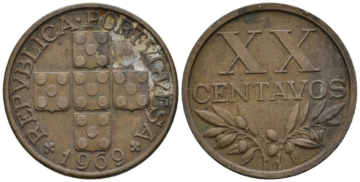 Португалия 20 сентаво 1969 KM 584 бронза 4147-569
