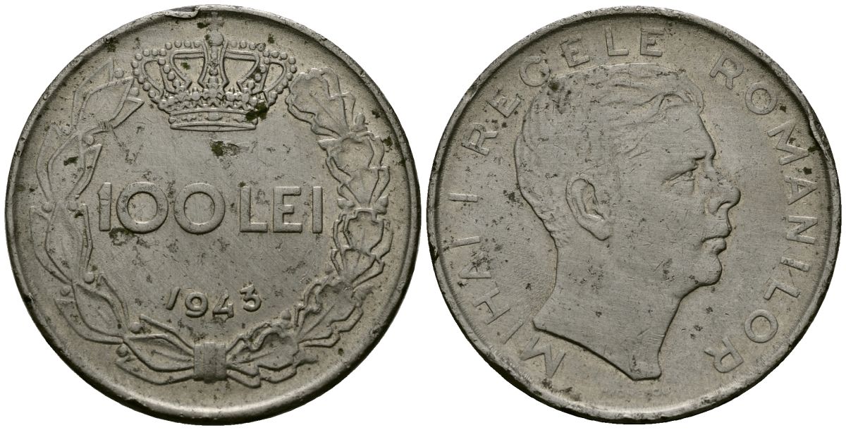 Румыния 100 леев 1943 Михай I (1940-1947) KM 64 сталь плакированная никелем 4582-1213