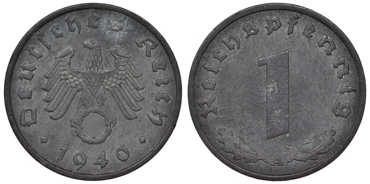 Германия 1 рейхспфенниг 1940 A KM 97, J. 369 цинк 4124-165