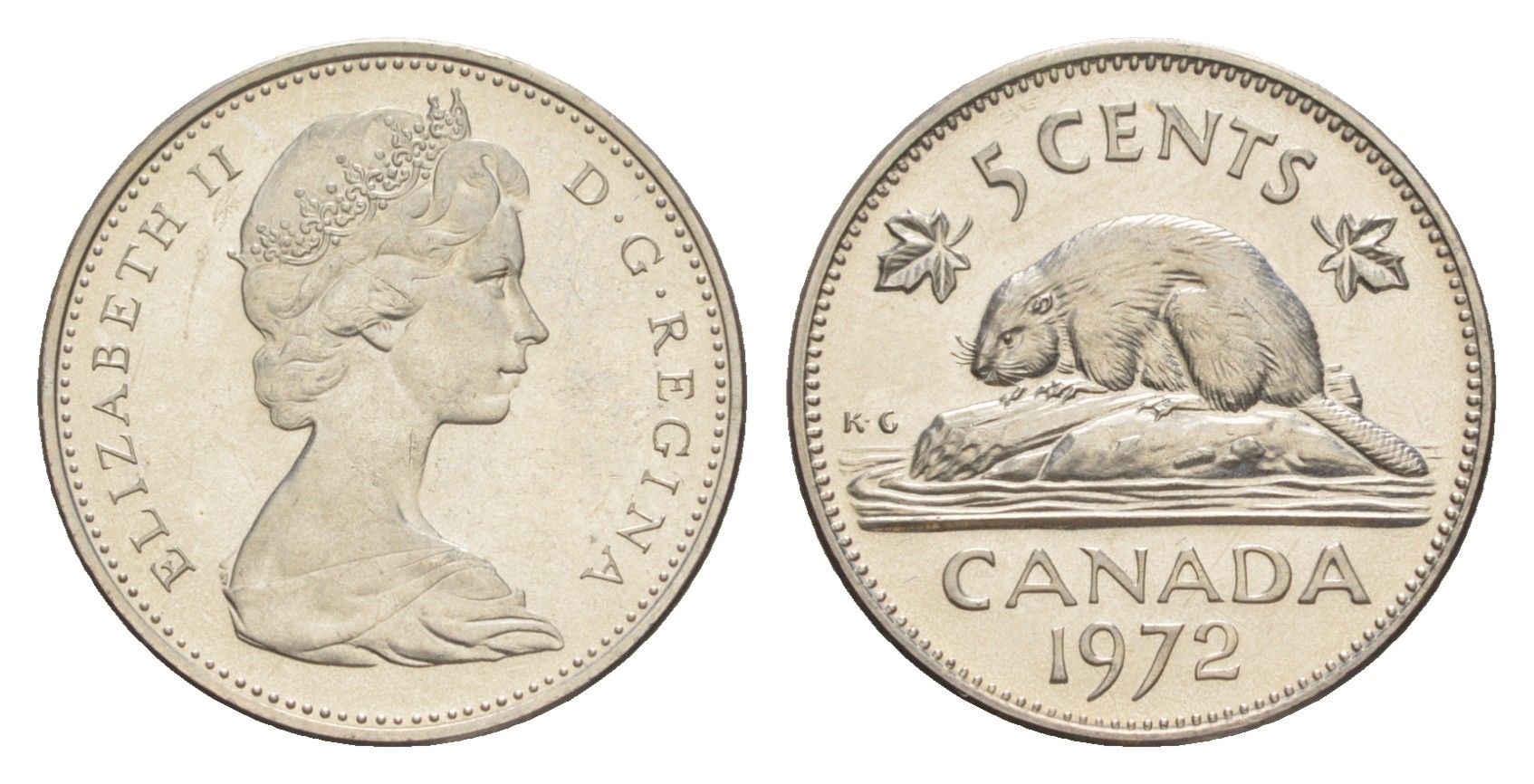 Канада 5 центов 1972 Елизавета II (1952-2022), бобр KM 60.1 никель PROOF 4639-457