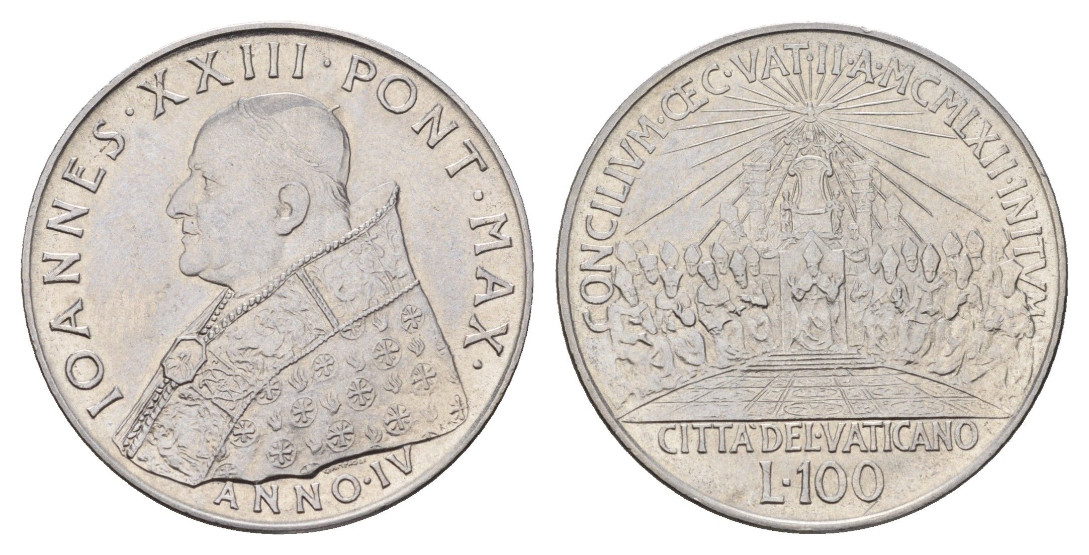 Ватикан 100 лир 1962 Второй Ватиканский собор KM 73 нержавеющая сталь UNC 4671-1015