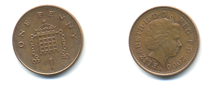 Великобритания 1 пенни 2000 Елизавета II (1952-2022) KM 986, Spink 4710 (B5) сталь плакированная медью 177-541