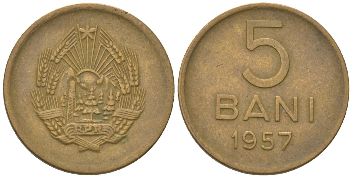 Румыния 5 бань (бани) 1957 KM 83.2 медь цинк никель 218-345