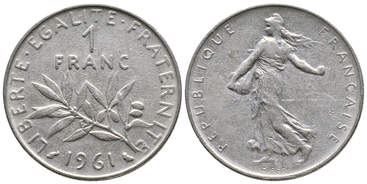 ФРАНЦИЯ 1 ФРАНК 1961 СЕЯТЕЛЬ KM 925.1 никель 3999-1045