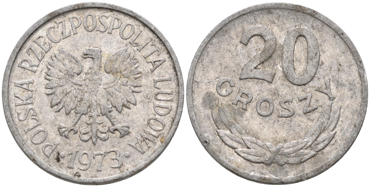 Польша 20 грошей 1973 MW KM А47, Parchimowicz 208m алюминий 4580-651