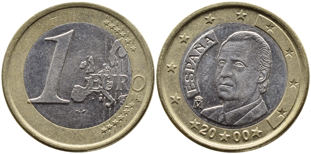 ИСПАНИЯ 1 ЕВРО 2000 ХУАН КАРЛОС I KM 1046 биметалл 4391-222