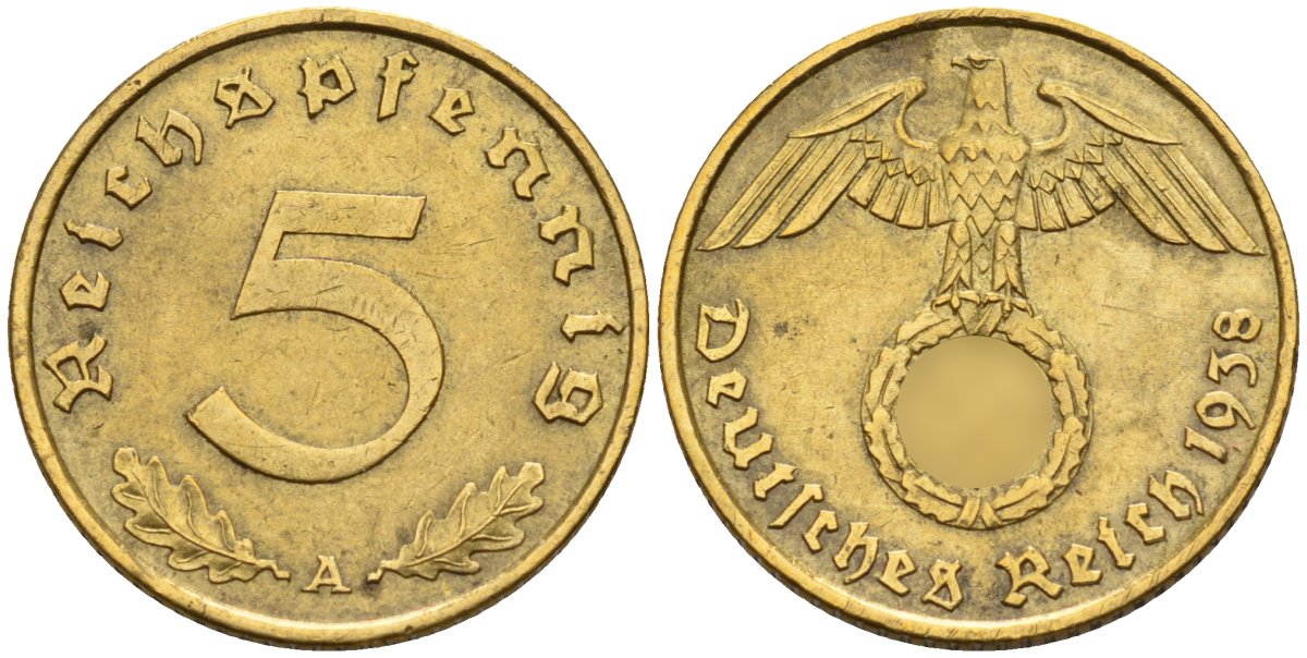 Германия 5 рейхспфеннигов 1938 A KM 91, J. 363 алюминиевая бронза 4151-829