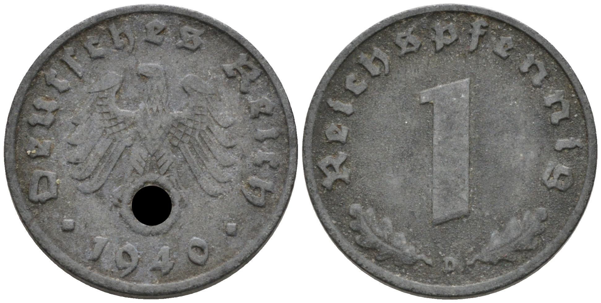 ГЕРМАНИЯ 1 РЕЙХСПФЕННИГ 1940 D J 369, KM 97 цинк 75-145