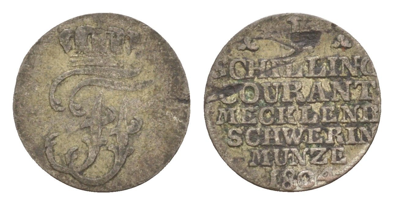 Мекленбург-Шверин 1 шиллинг 1804 KM 220 серебро 4644-821