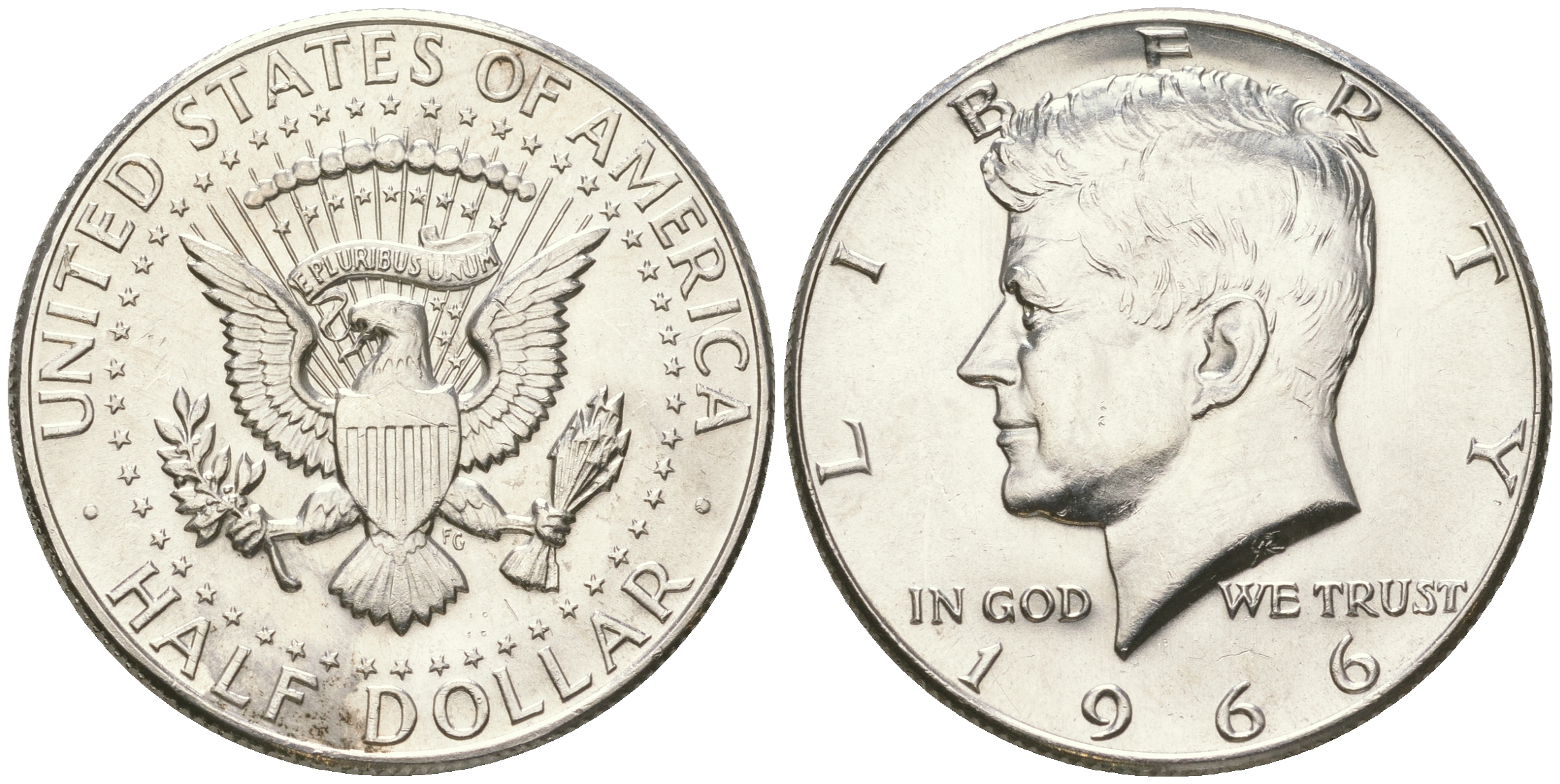 США 1/2 доллара (50 центов) 1966 Джон Кеннеди KM 202a серебро  UNC  4178-822