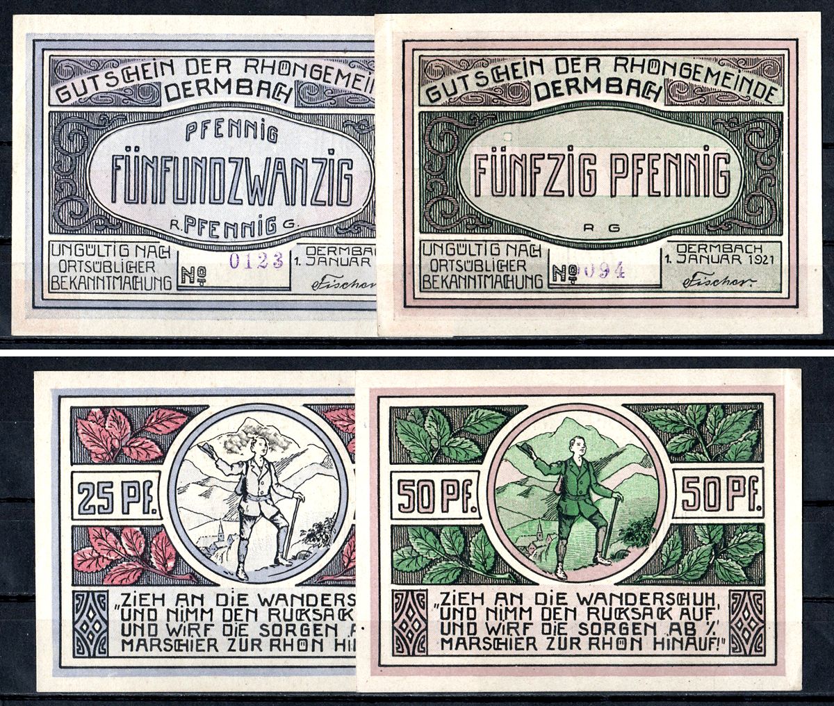 Дермбах (Тюрингия) полный набор из 2 нотгельдов (25 и 50 пфеннигов) 1921 Mehl Grabowski 264.3a бумага UNC (пресс) 7555-53-2-2