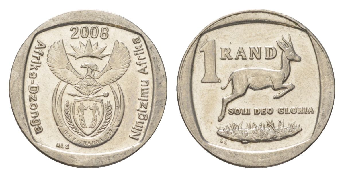 ЮАР 1 ранд 2008 KM 444 медь плакированная никелем 4627-519