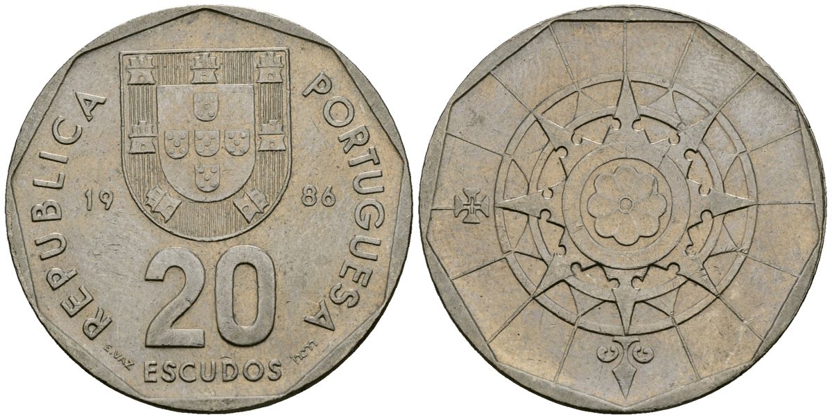 Португалия 20 эскудо 1986 KM 634 медно-никель 4120-1013